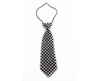 Kids Boys Black & White Patterned Elastic Neck Tie - Mini Checkers Polyester