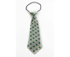 Kids Boys White & Green Patterned Elastic Neck Tie - Four Leaf Clover Polyester
