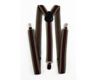 Mens Adjustable Latte, Red & Navy Striped Patterned Suspenders Fabric