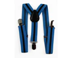 Boys Adjustable Light Blue & Thick Black Striped Patterned Suspenders Fabric
