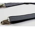 Boys Adjustable Black & White Striped Patterned Suspenders Fabric