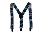 Boys Adjustable Blue Camouflage Patterned 65cm Suspenders Fabric