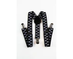 Boys Adjustable White & Black Checkered Patterned Suspenders Fabric