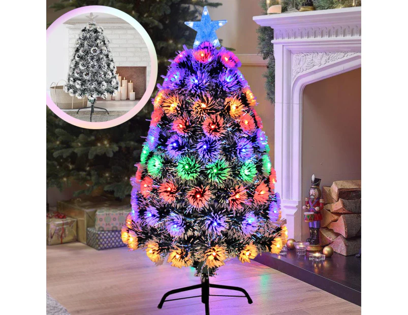 Christmas Tree 90CM Fibre Optic Green Snowy White Tipped Multicolour 8-Modes LED Lights