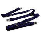 Mens Adjustable Black & Dark Purple Checkered Patterned Suspenders Fabric