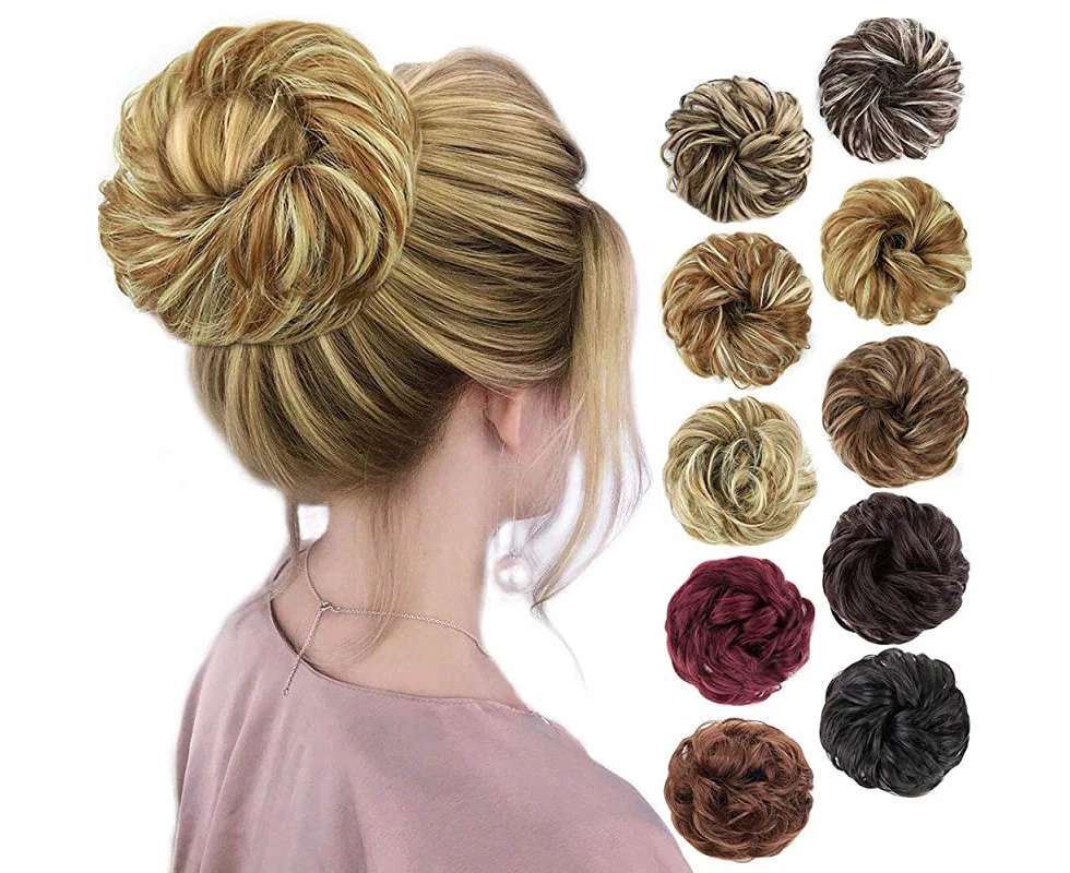 (Strawberry Blonde & Light Blonde) - MORICA 1PCS Messy Hair Bun Hair Scrunchies Extension Curly Wavy Messy Synthetic Chignon for women Updo Hairpiece