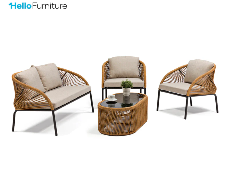 HelloFurniture 4-Piece Lazio Outdoor Sofa Chairs & Table Set - Natural