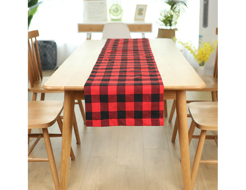 180x38cm Christmas Table Runner Red Check Tableware Xmas Dining Party Décor - Table Runner (Red)