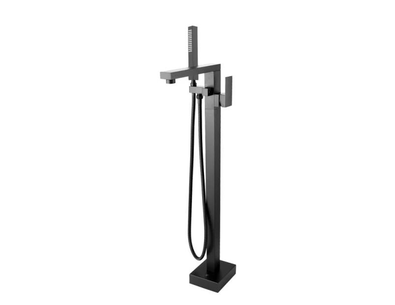 Freestanding Shower Mixer with Handheld head Square Black Bathroom Bathtub spout tap