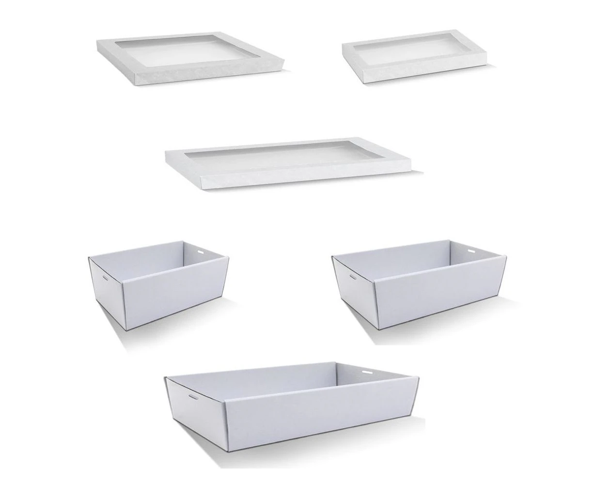 10 X White Disposable Catering Grazing Boxes Trays Clear Frame Lids - Medium - White