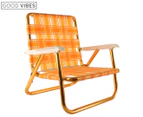 Good Vibes Retro Picnic / Beach Chair w/ Gold Frame - Mango