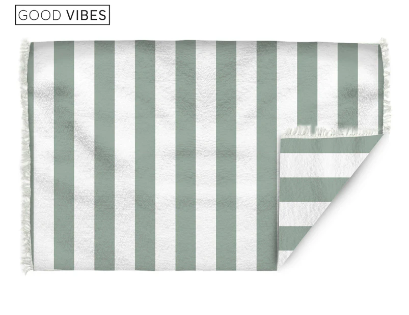 Good Vibes Retro Jumbo Beach Towel - White/Sage