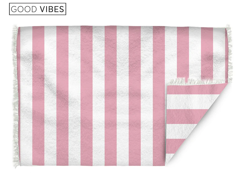 Good Vibes Retro Jumbo Beach Towel - Pink/White