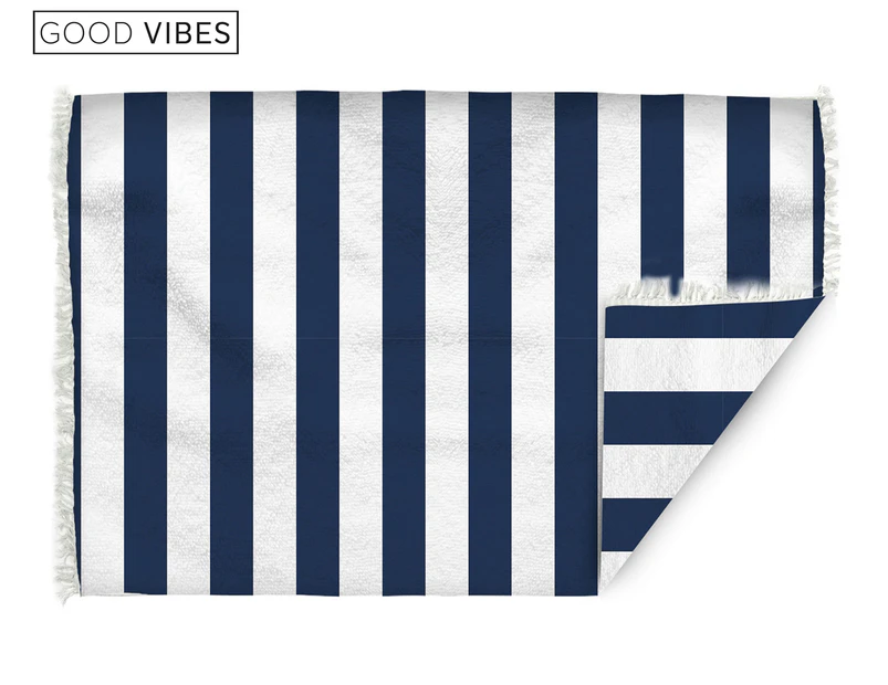 Good Vibes Retro Jumbo Beach Towel - White/Deep Sea Blue