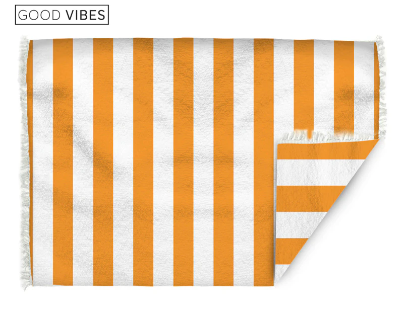 Good Vibes Retro Jumbo Beach Towel - Mango Yellow/White