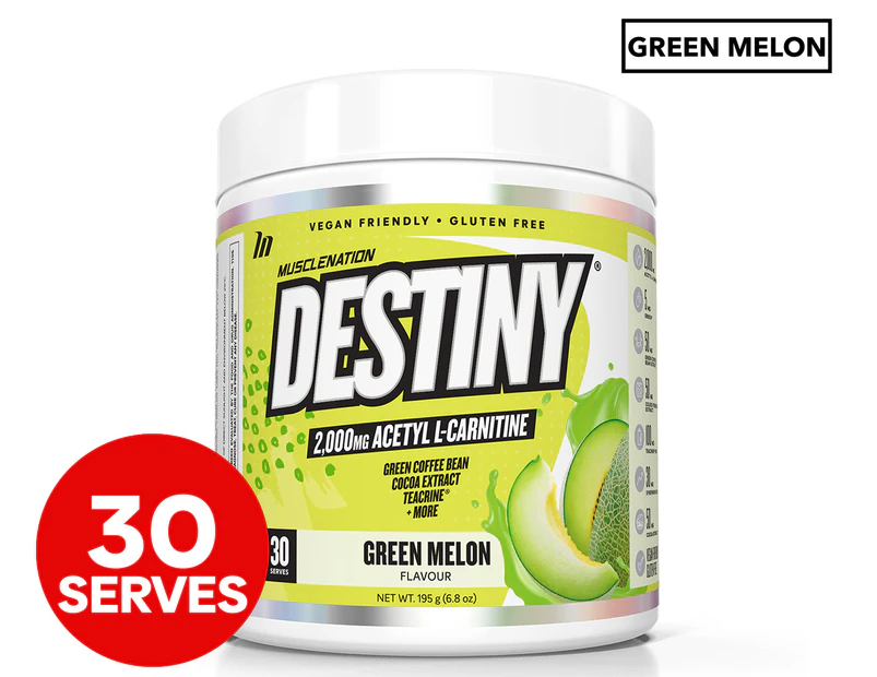 Muscle Nation Destiny Fat Burner Pre-Workout Green Melon 195g / 30 Serves