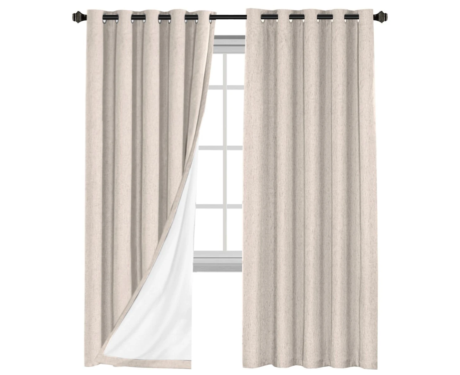 100% Blackout Curtains for Bedroom/Living Textured Linen Look Thermal Insulated Blockout Window Curtain Draperies with White Backing Sold Pair，Natural