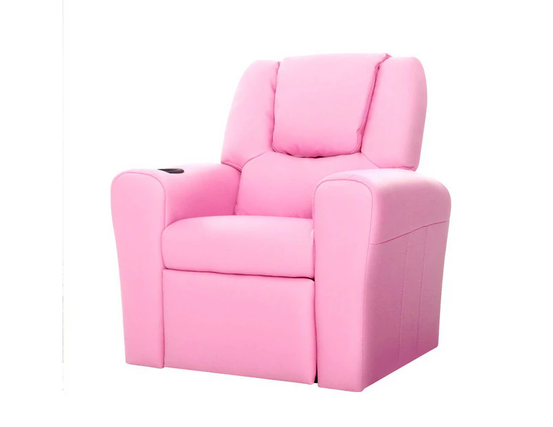 Keezi Kids Recliner Chair Pink PU Leather Sofa Lounge Couch Children Armchair