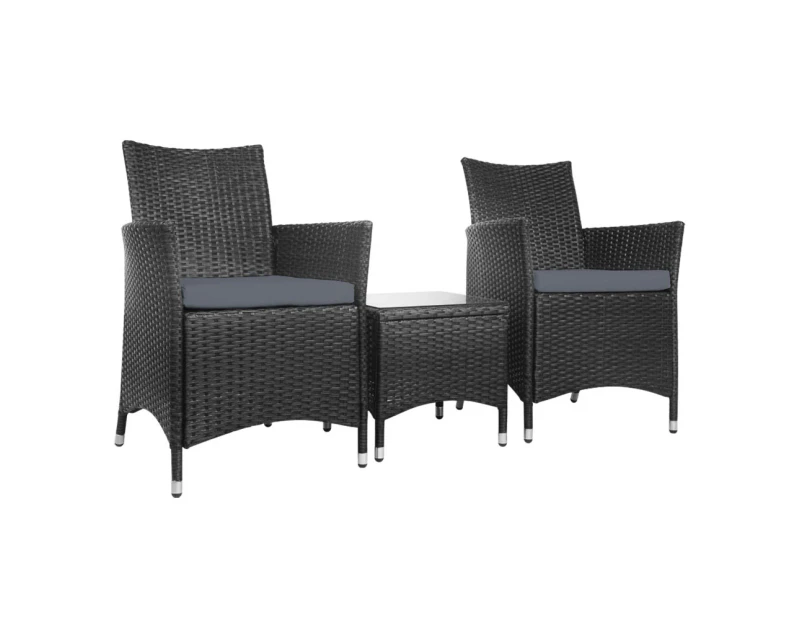 Gardeon 3 Piece Wicker Outdoor Furniture Set - Black