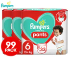 3 x Pampers Baby-Dry Size 6 15kg+ Diaper Pants 33pk
