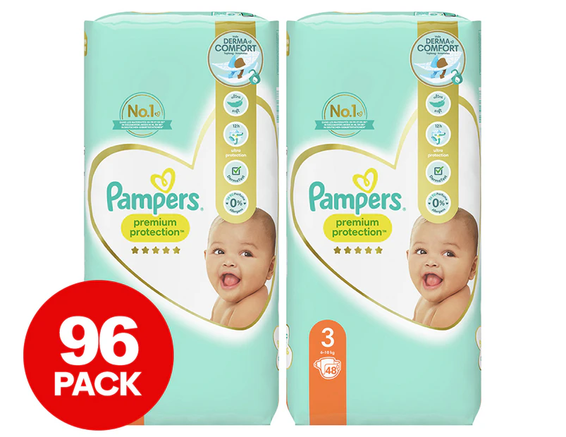 2 x Pampers Premium Protection Size 3 6-10kg Diapers / Nappies 48pk