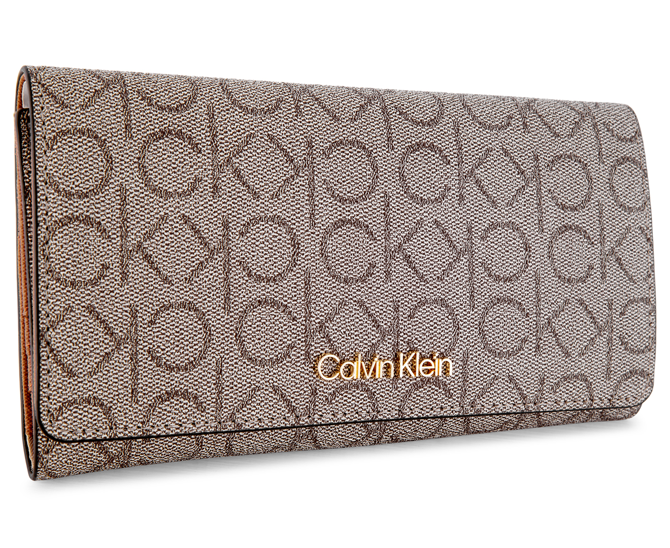 Calvin Klein Monogram Logo Trifold Wallet in Brown