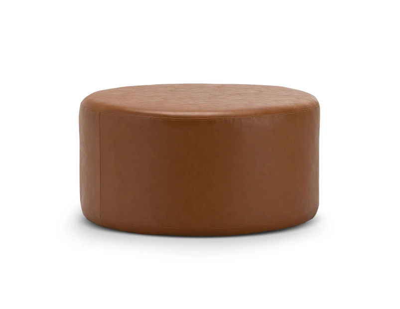 Halle Medium 70cm Round Ottoman in Whiskey Tan Vegan Leather