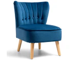 Giantex Modern Velvet Accent Chair Leisure Sofa w/Wood Legs & Thickly Padded Armless Dressing Table Chair for Living Room Bedroom,Blue