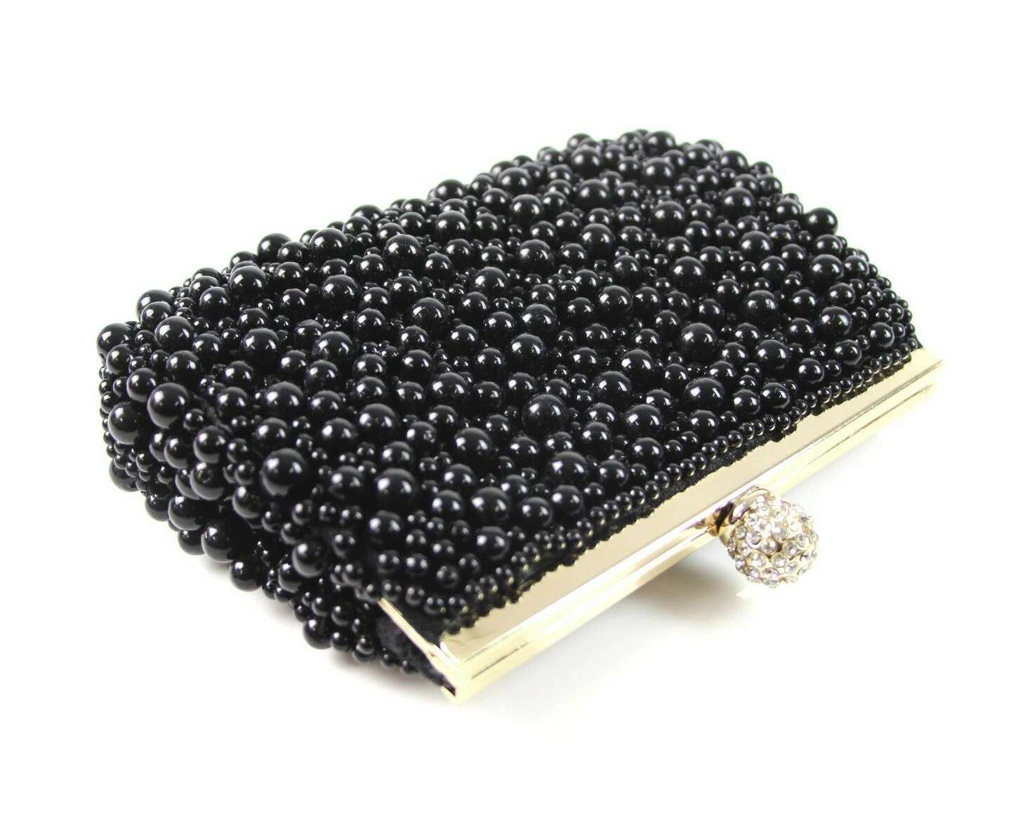 Womens Pearl Clutch Bag Pearls Wedding Gold Bridal Hand Black Off White Silk