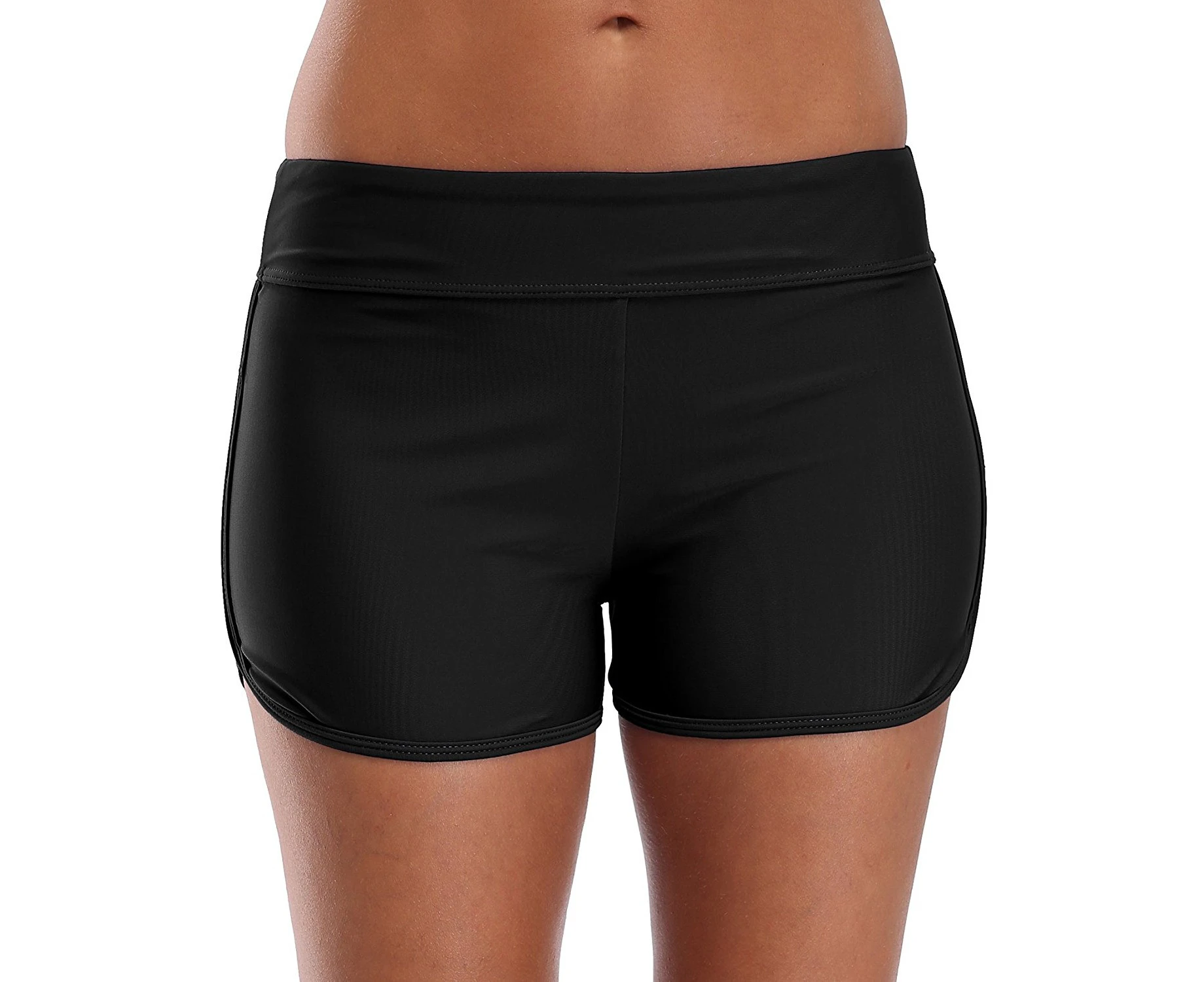 (L(UK 12), Black) - CharmLeaks Womens Sports Swim Shorts Boyleg Board Shorts Beach Bottoms Swimwear Swimsuits