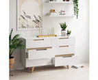 Six Drawer Wooden Dresser Lowboy Chest with Solid Oak Legs (White)