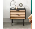 Black Wooden Bedside Table with Slatted Drawers