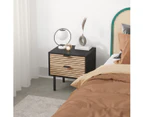 Black Wooden Bedside Table with Slatted Drawers