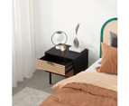 Black Wooden Bedside Table with Slatted Drawers
