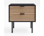 Black Wooden Bedside Table with Slatted Drawers