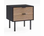 Black Wooden Bedside Table with Slatted Drawers