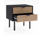 Black Wooden Bedside Table with Slatted Drawers