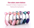 BT028C Cute Cat Ear Bluetooth 5.0 Headphones Foldable On-Ear Stereo Wireless Kids Headset Headphone (Pink)