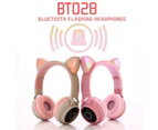 BT028C Cute Cat Ear Bluetooth 5.0 Headphones Foldable On-Ear Stereo Wireless Kids Headset Headphone (Pink)