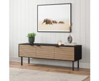 Black Wooden TV Unit Entertainment Cabinet with Slatted Doors (140cm)