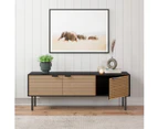 Black Wooden TV Unit Entertainment Cabinet with Slatted Doors (140cm)