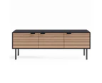 Black Wooden TV Unit Entertainment Cabinet with Slatted Doors (140cm)