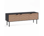 Black Wooden TV Unit Entertainment Cabinet with Slatted Doors (140cm)