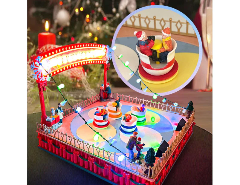 Christmas Village Winter Carnival Spinning Teacups Animated Musical Light-up Theme Park