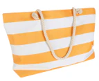 Good Vibes Retro Stripes Jumbo Zip Beach Bag - Mango/White