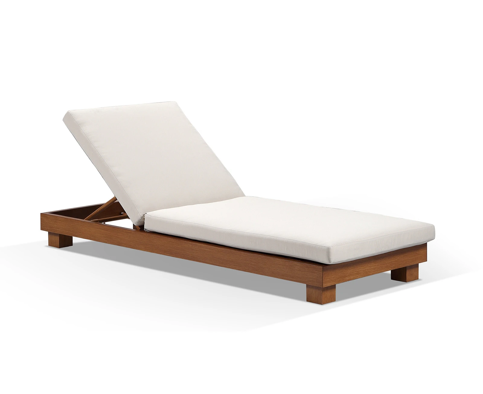 Outdoor Santorini Sun Lounge In Teak Look Aluminium - Outdoor Sun Lounges - Teak with Cream cushions