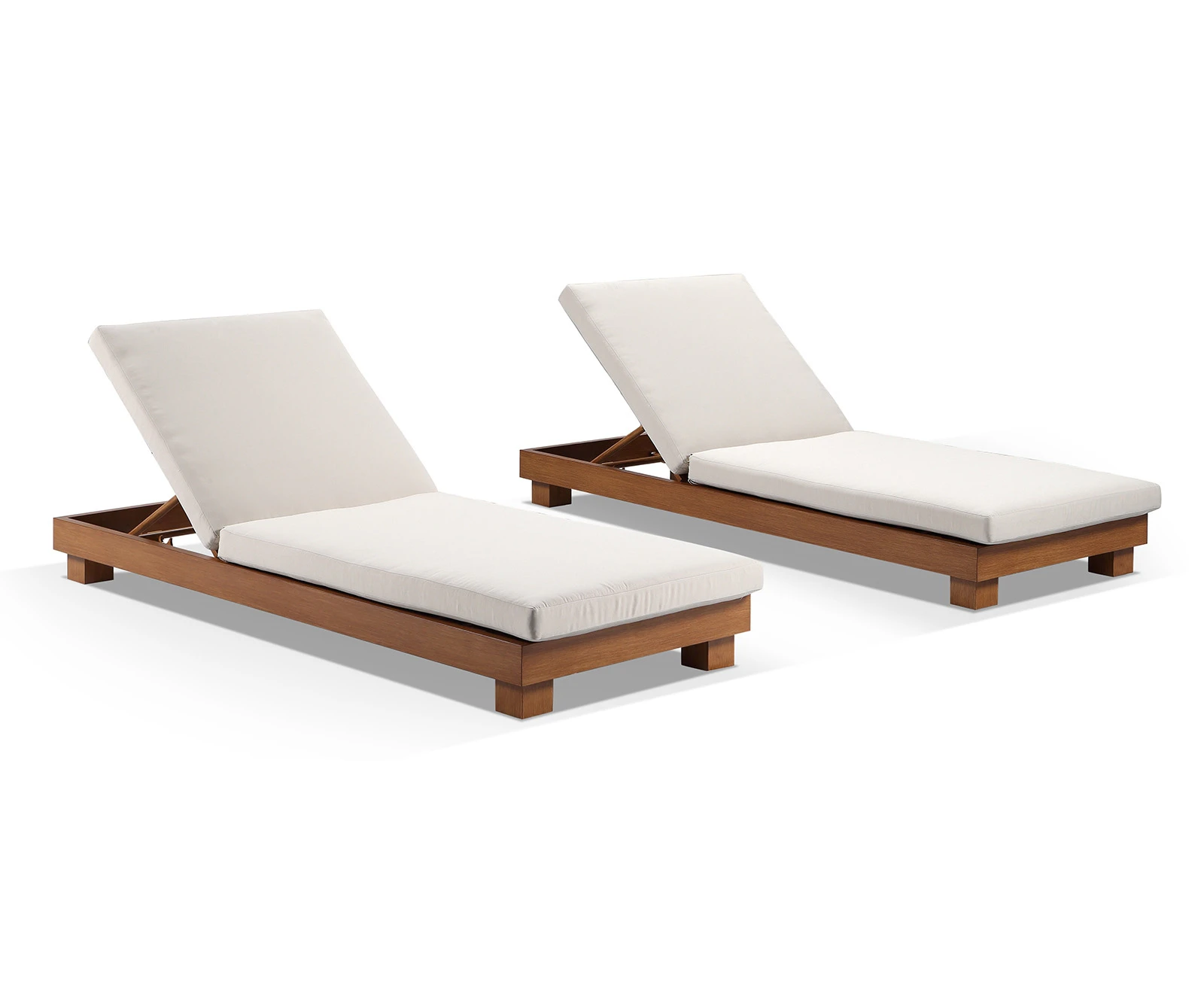 Outdoor Santorini Sun Lounge Set In Teak Look Aluminium - Outdoor Sun Lounges - Teak with Cream cushions