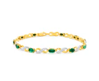 9ct Yellow Gold Created Emerald and Diamond 18cm Infinity Bracelet