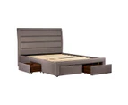 Storage Bed Frame King Size Upholstery Fabric in Light Grey with Base Drawers