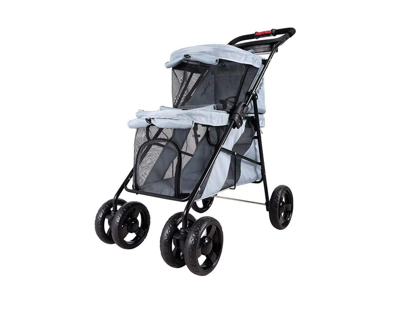 Ibiyaya Double Decker Pet Stroller for Multiple Pets - Silver Gray